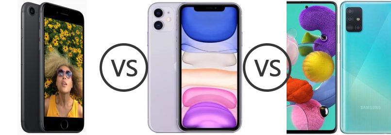 Apple Iphone 7 Vs Apple Iphone 11 Vs Samsung Galaxy A51 Phone Comparison