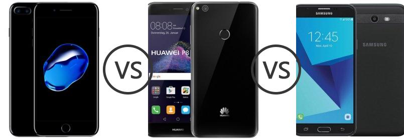 verkouden worden Indiener verkiezen Apple iPhone 7 Plus vs Huawei P8 Lite (2017) vs Samsung Galaxy J7 Perx -  Phone Comparison